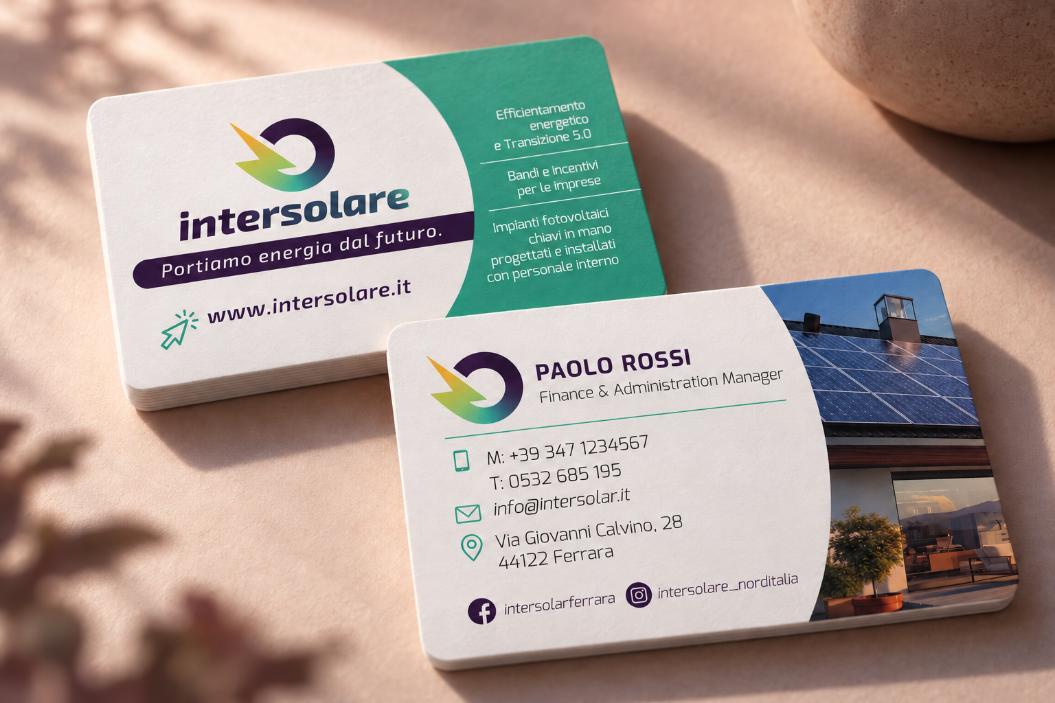 Biglietti da visita coordinati per azienda del fotovoltaico