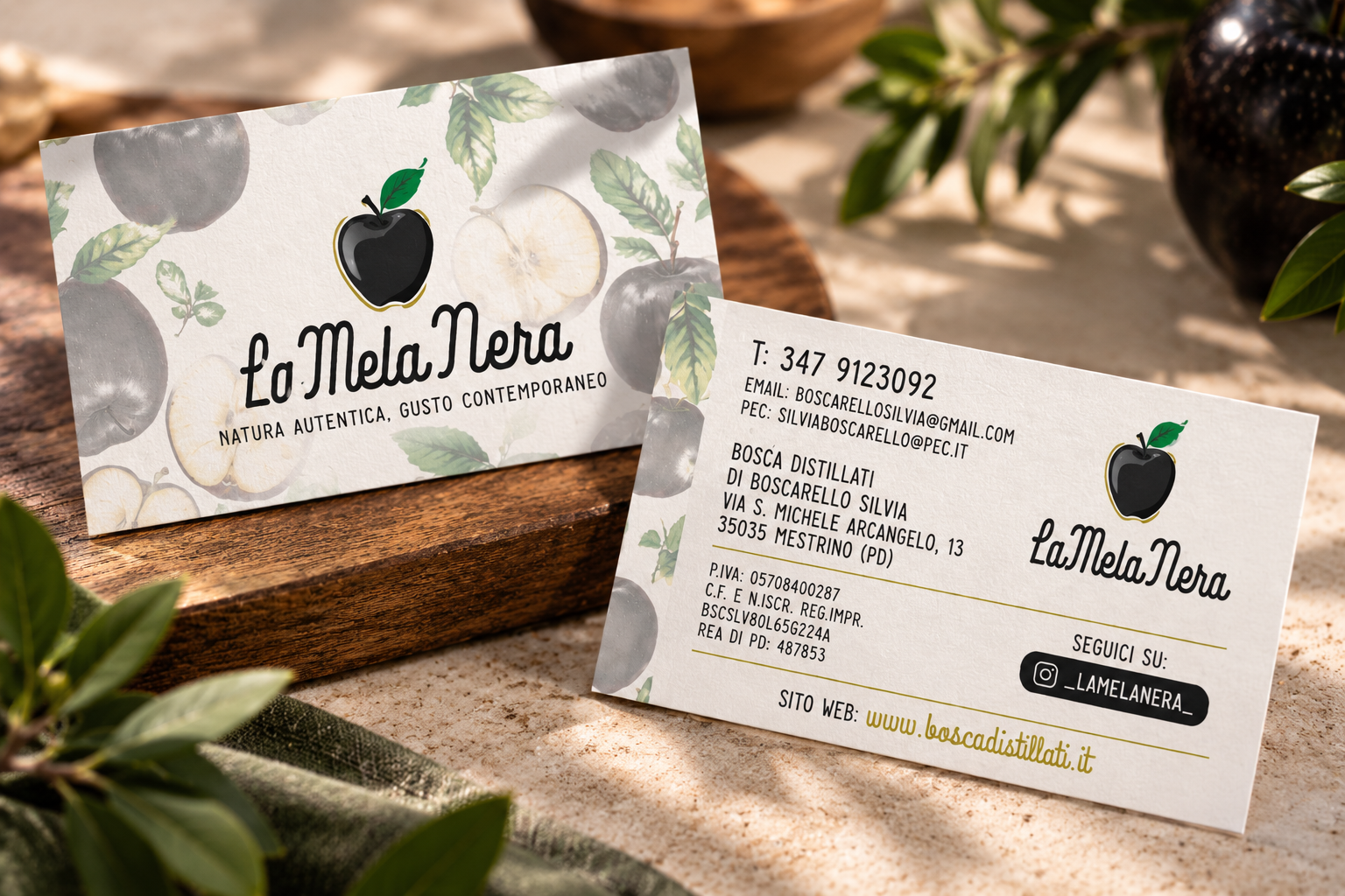 Biglietti da visita coordinati per un brand di liquore