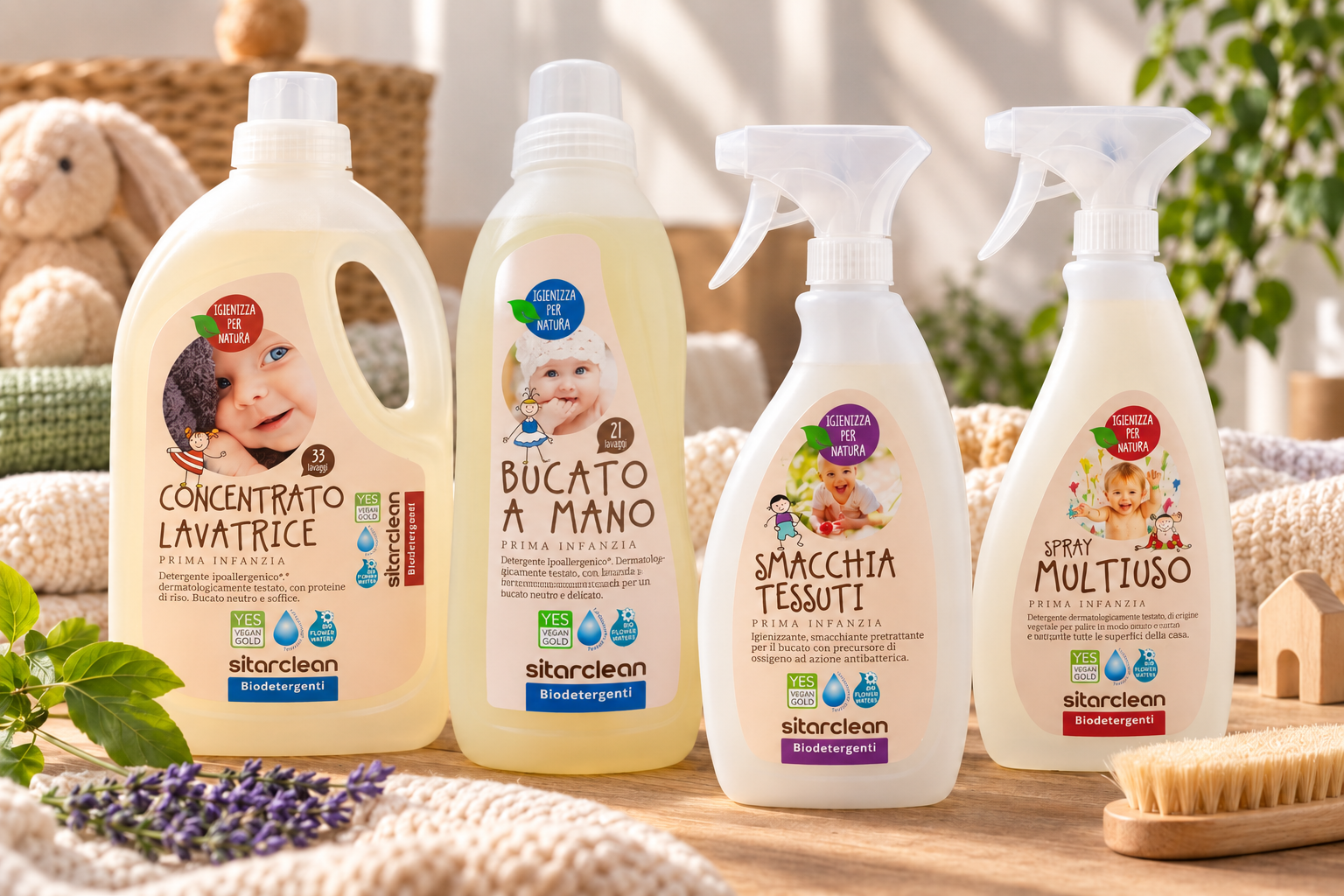 Linea di detergenti naturali per la casa con il packaging rinnovato