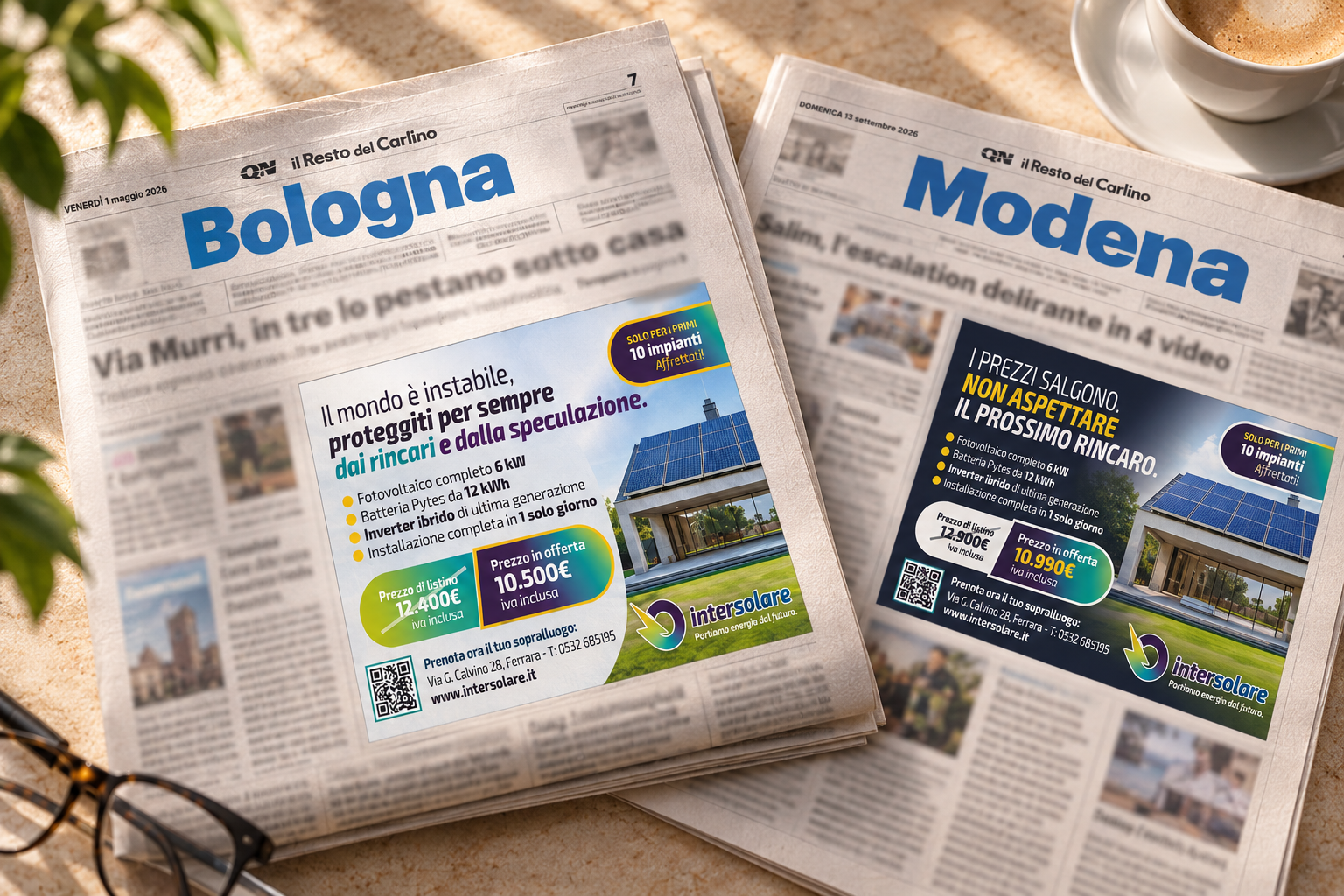 Campagne pubblicitarie su quotidiani e tabloid per il settore fotovoltaico