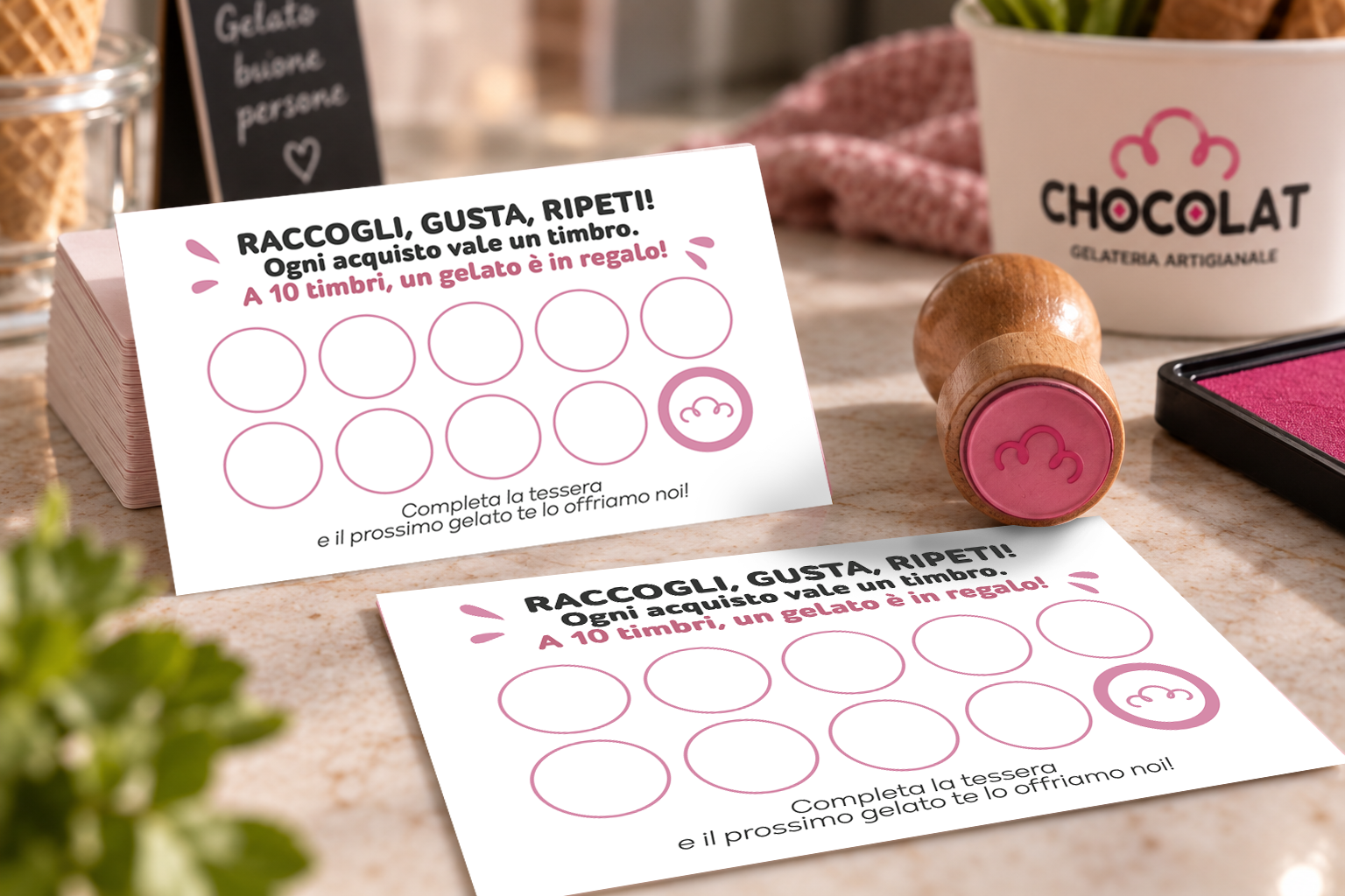 Timbro personalizzato con il pittogramma di una gelateria artigianale per la raccolta punti